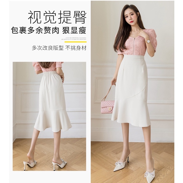 Chân Váy Đuôi Cá Dài Lưng Cao Co Giãn 3 Màu Thời Trang Công Sở