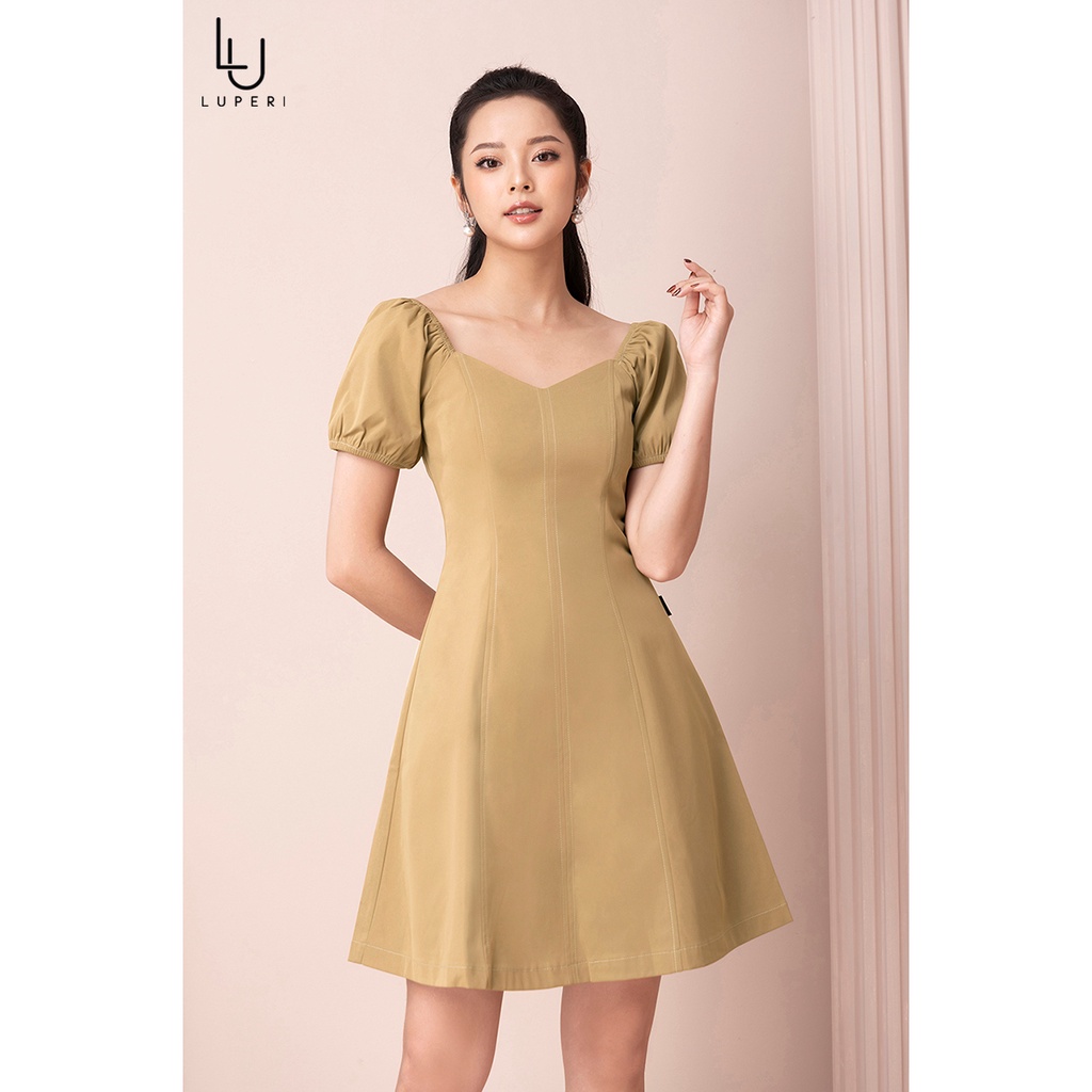 Váy Công Sở Cao Cấp LUPERI Dáng Chữ A Xòe Nhẹ Cổ Vuông Thanh Lịch, Vải Thô Hàn Chuẩn Form - LFV3261