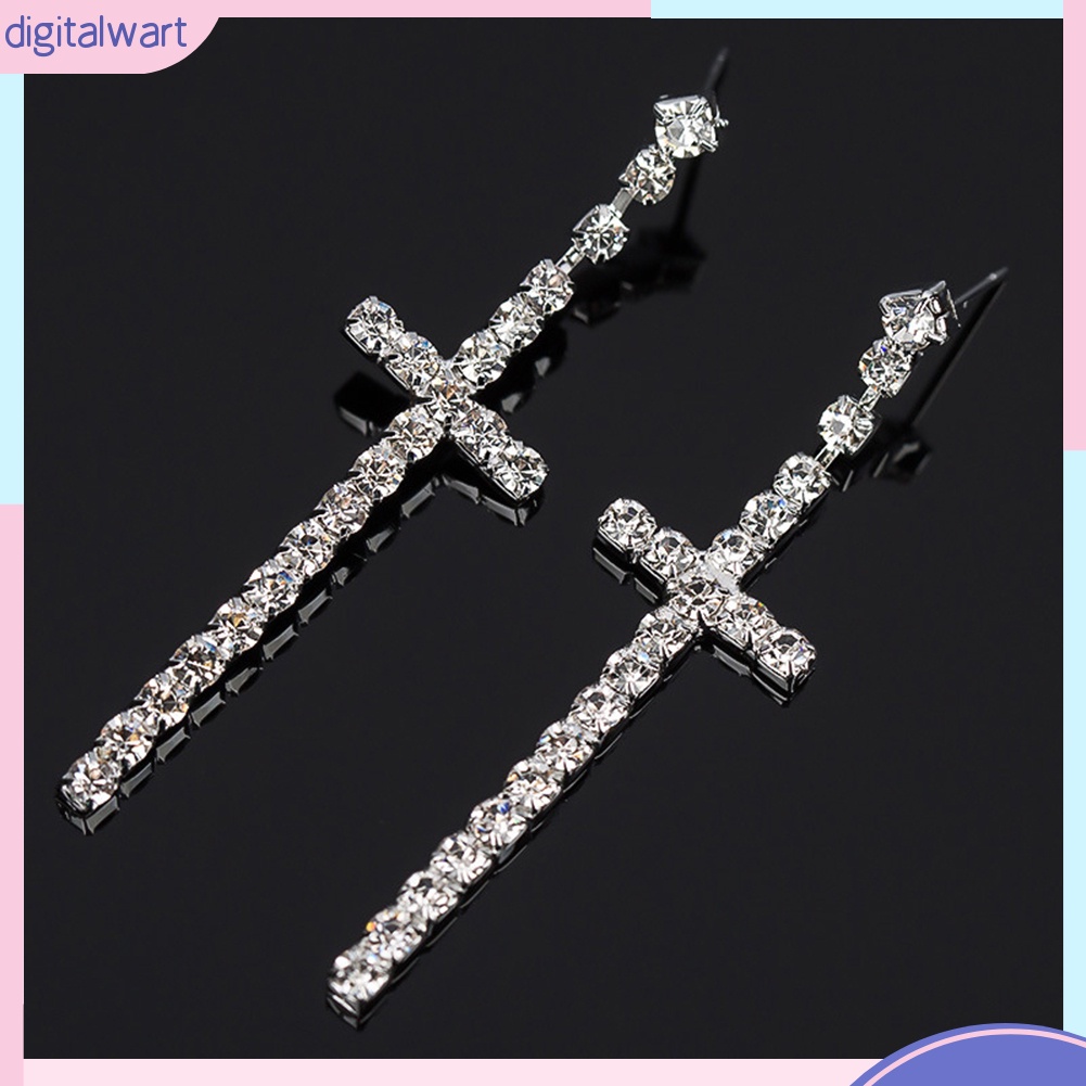 Khuyên Tai Chữ Thập Đính Đá Thời Trang Cho Nữ