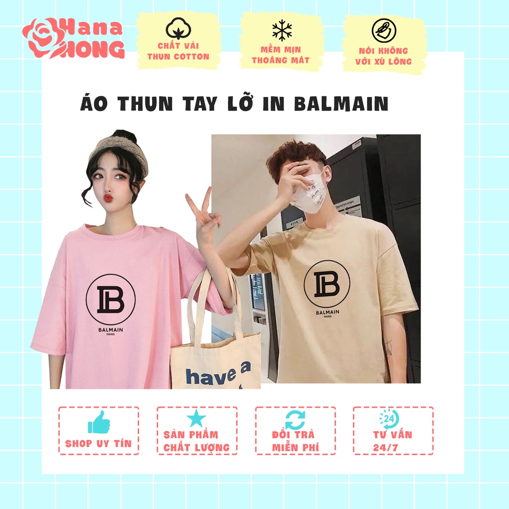 Áo Thun Tay Lỡ Unisex Form Rộng In Balmain ATIN37_ HANA HONG STORE