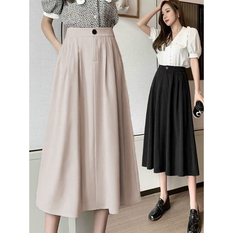 Chân váy dài Ulzzang chữ A Midi công sở xòe qua gối có BIGSIZE chun sau phong cách trẻ trung đi làm đi chơi CV44