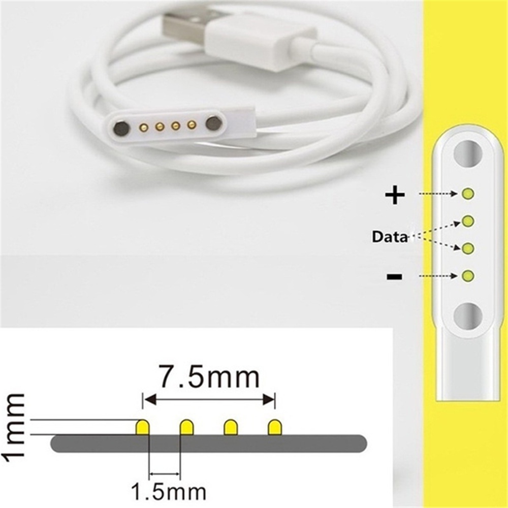 Dây cáp sạc đồng hồ thông minh dành cho trẻ em cổng USB 2.0 4 đầu tiếp xúc KW18 KW88 KW98 DM 7.62