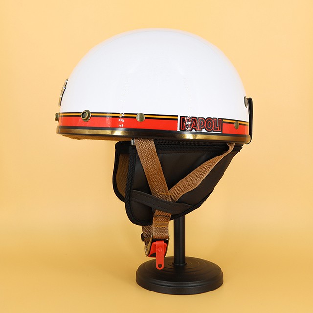 Mũ bảo hiểm 1/2 Napoli xịt bóng (màu trắng) + kính phi công - chất liệu nhựa ABS siêu bền