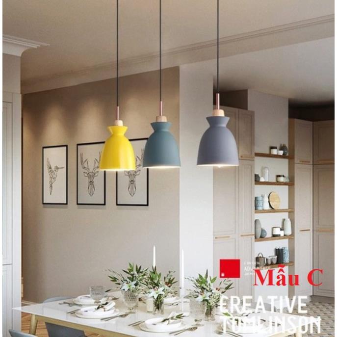 [Hàng Xịn Sò] Đèn Thả Trần Chao Nhôm Đuôi Gỗ A/B/C, Mẫu Đèn Trang Trí Hiện Đại
