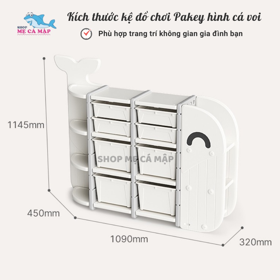 Kể để đồ chơi cho bé Pakey hình cá voi, Nhựa HDPE an toàn CAO CẤP