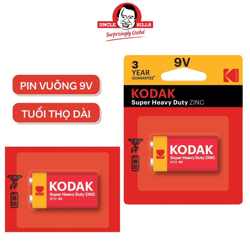 Pin vuông Kodak 9V A Uncle Bills IB0159  hàng nhập khẩu chính hãng siêu bền dùng cho mic không dây báo chống trộm