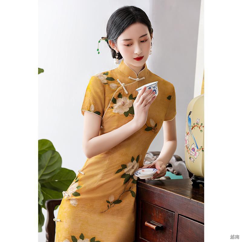 ♝Phiên bản cải tiến của sườn xám cổ Thượng Hải, Cộng hòa Trung Hoa mùa hè cô gái trẻ phong cách Pháp điển áo d