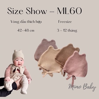 Mũ len tai thỏ cho bé phong cách Hàn Quốc Mũ nón len cột dây màu trơn đáng yêu cho bé