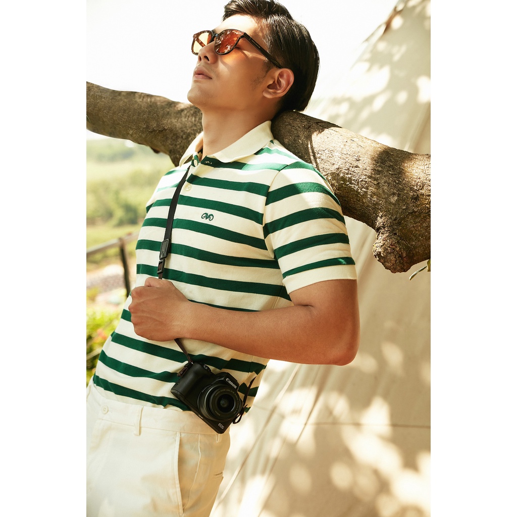 Áo Polo Americus Gosani Sọc Ngang Chất Liệu Cotton Màu Xanh lá Và Xanh Dương