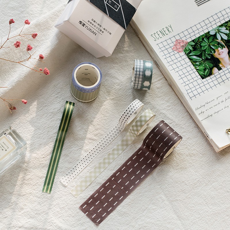 Set băng dính washi tape caro trang trí planner WST232