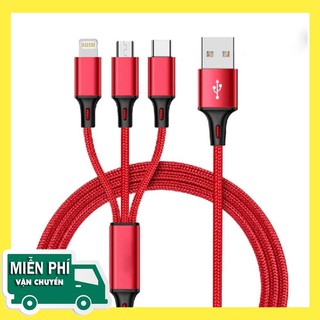 Dây Cáp Sạc đa năng 3 trong 1 hỗ trợ 3 Đầu Lightning - Micro USB - Type C, cáp sạc iphone dq8