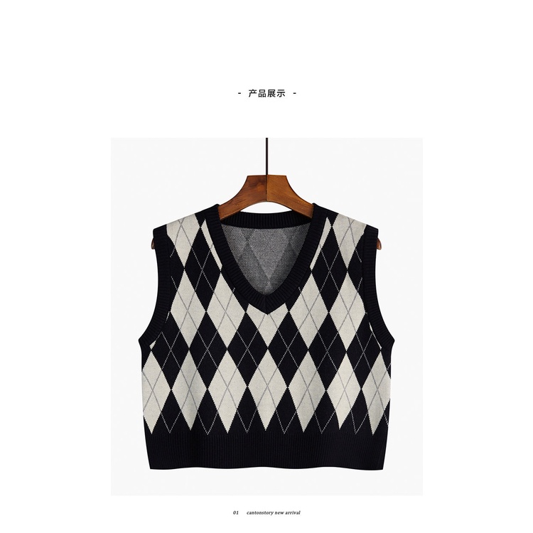 Áo len gile dáng croptop họa tiết hình khối kiểu dáng Hàn Quốc GL05