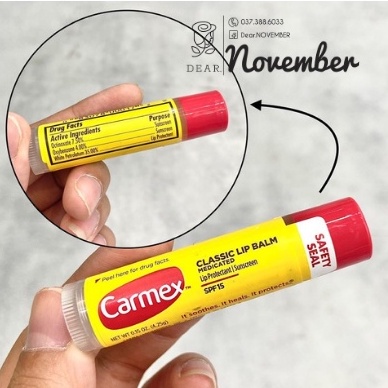 [ Bill US ] Son dưỡng môi Carmex Mỹ chống nắng SPF 15 | Son dưỡng Carmex thỏi 4.25g | Carmex Medicated Classic Lip