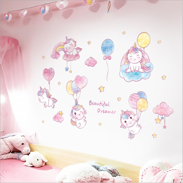 Hình dán tường phòng ngủ của bé yêu ⚡ FREESHIP ⚡ Decal Beautifull Dreamer có keo sẵn AmyShop