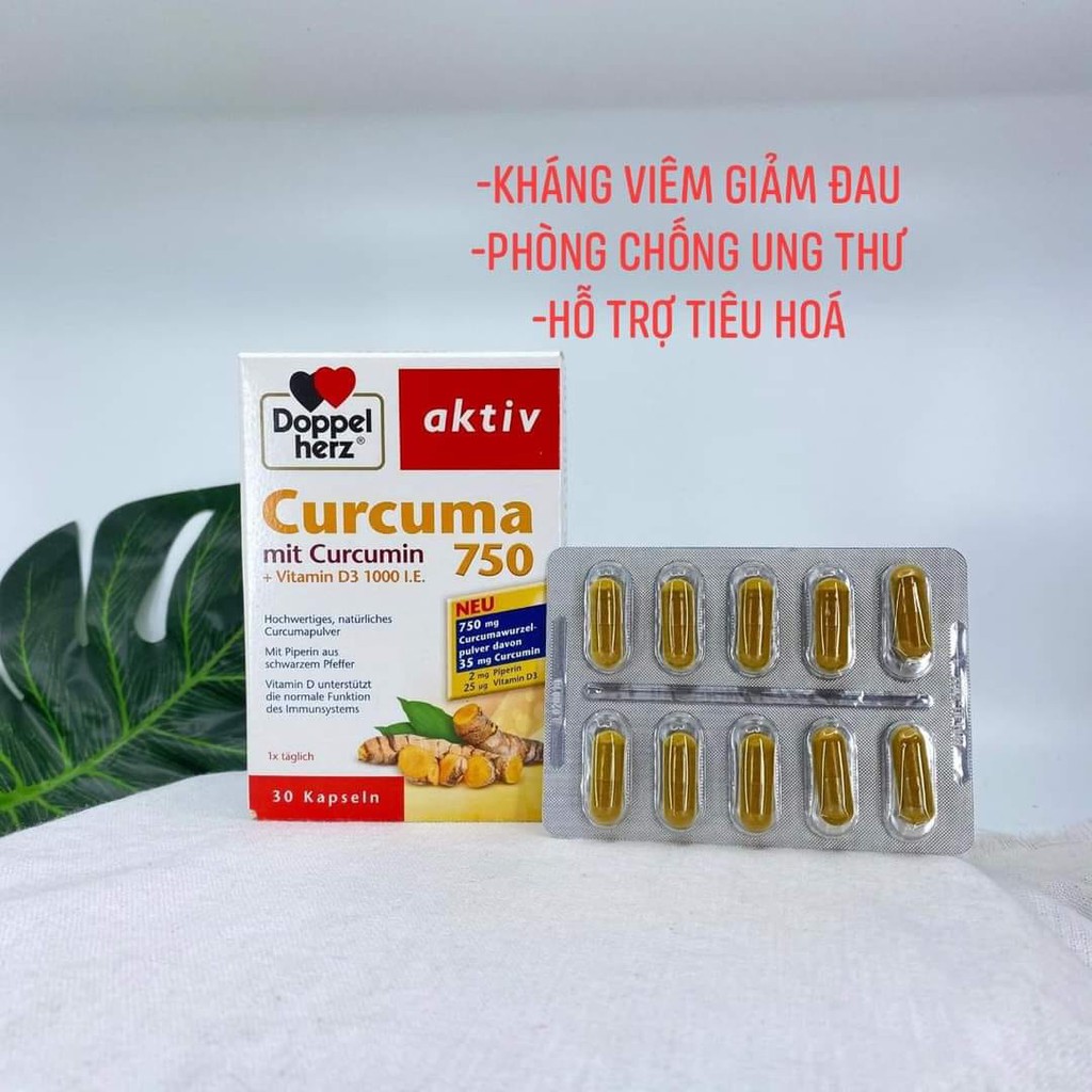 BỔ SUNG TINH CHẤT NGHỆ DOPPEL HERZ CURCUMA 30v- Hàng nội địa đức