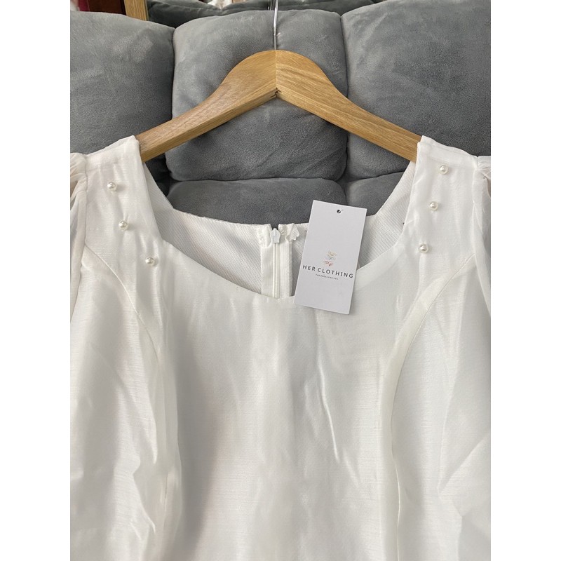 [có video][vải xịn loại 1] Đầm nữ trắng chụp kỷ yếu dáng xòe cổ vuông dự tiệc rất đẹp phối nút bọc tay nơ [6 TƠ KIẾNG] | BigBuy360 - bigbuy360.vn