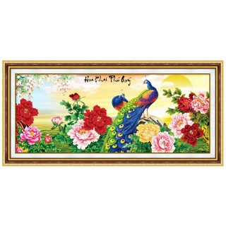 ( ĐÃ ĐÍNH) Tranh đính đá thành phẩm HOA KHAI PHÚ QUÝ 1m75x75cm DF045