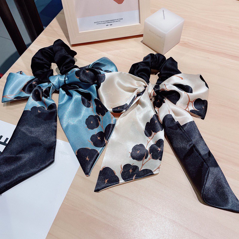 Dây Buộc Tóc Ruy Băng Thắt Nơ In Họa Tiết Hoa Phong Cách Hàn Quốc Thời Trang Cho Nữ