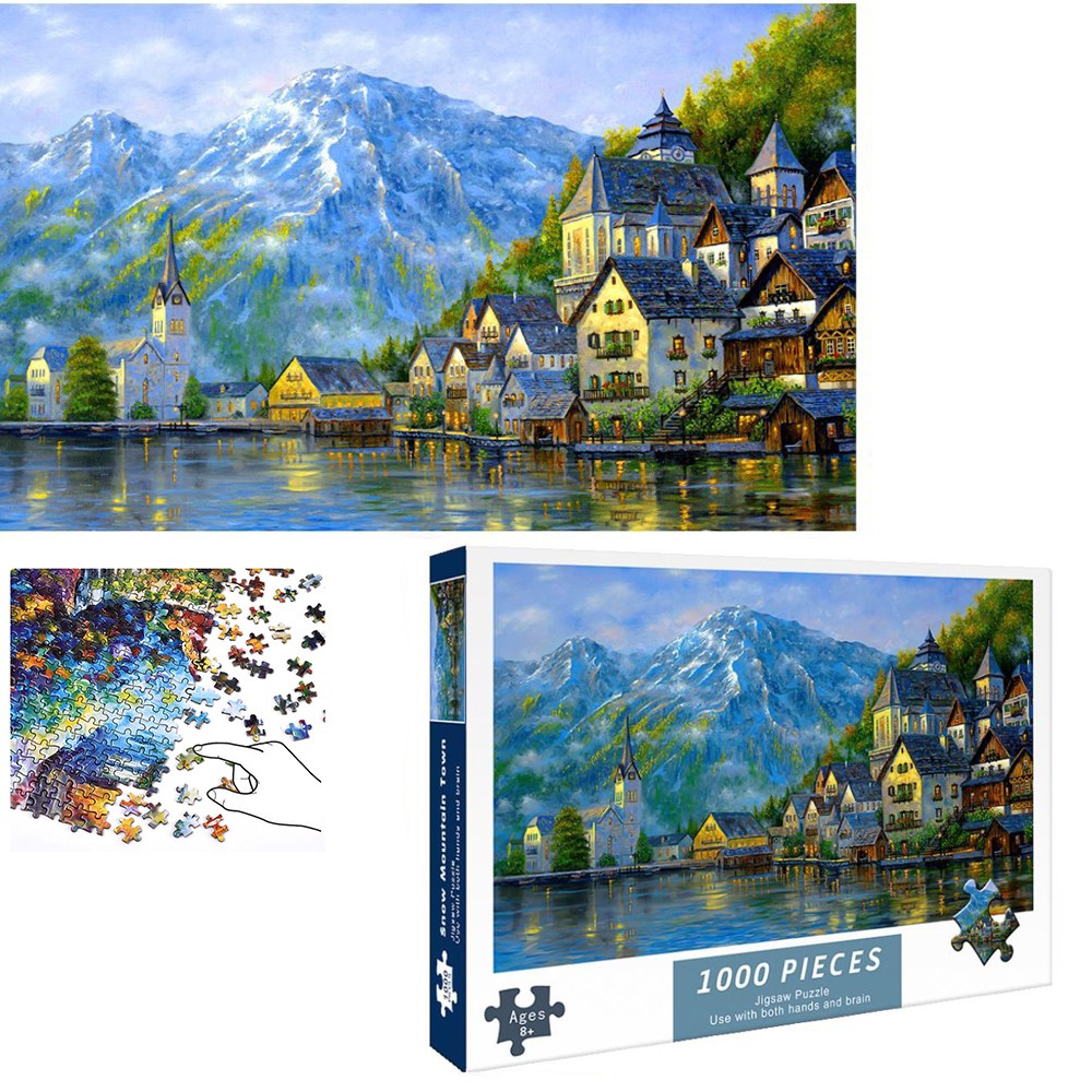 Bộ Tranh Ghép Xếp Hình 1000 Pcs Jigsaw Puzzle Tranh Ghép (75*50cm) Snow Mountain Town Bản Đẹp Cao Cấp-H25