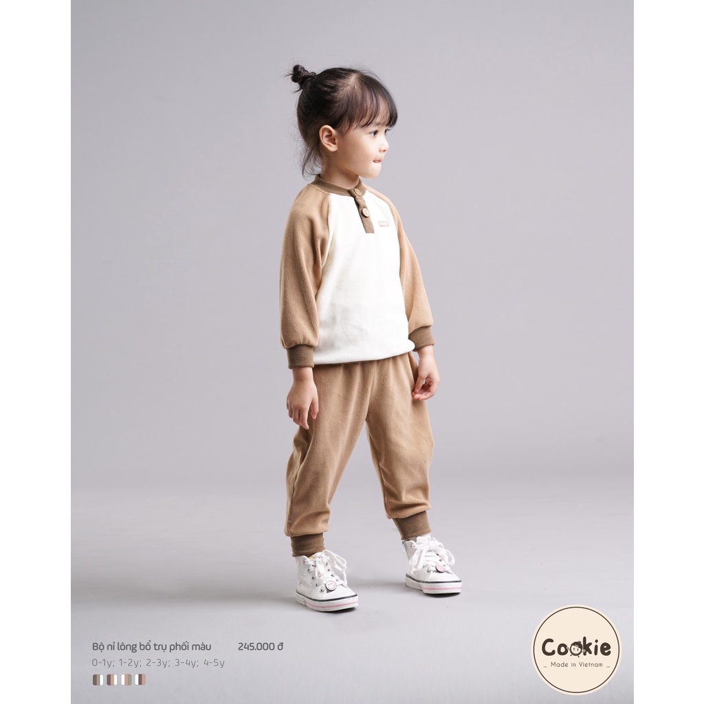 Bộ nỉ lông bổ trụ phối màu cookie dành cho bé trai bé gái thời trang thu đông ấm áp cao cấp