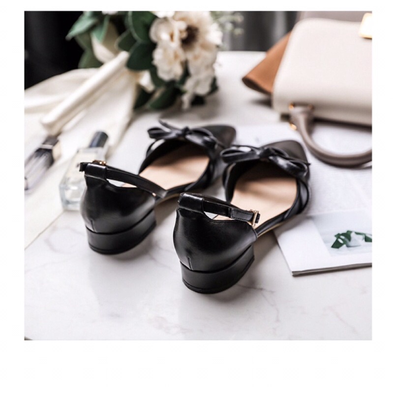 Giày búp bê nữ gót thấp kiểu dáng buộc nơ hai màu, SB32 - November House