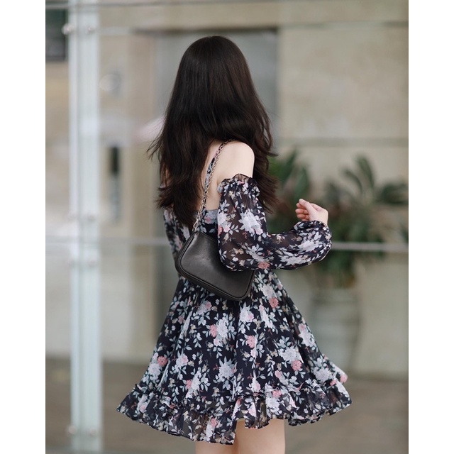 Đầm xoè tay phồng hoa RUCHAN