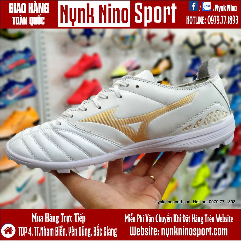 Giày Bóng Đá Mizuno Morelia Neo III Trắng Vạch Vàng Đồng TF