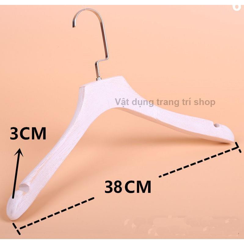 Móc Gỗ Treo Quần Áo - Vest Gỗ Trắng Dày 2.5cm Sơn Xước 38cm ( 1 móc )