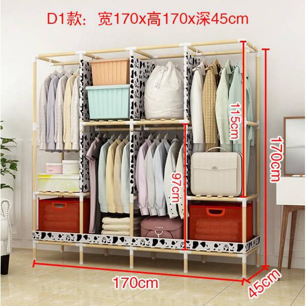 Tủ kệ treo, sắp xếp quần áo khung gỗ 4 buồng 8 ngăn size 1.7m