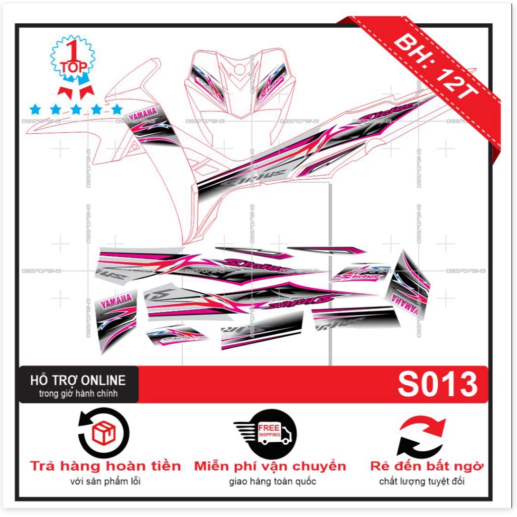 ( Quí khách vui lòng mang ra tiệm cho thợ dán ) Tem Sirius kẽm gai trắng hồng 013