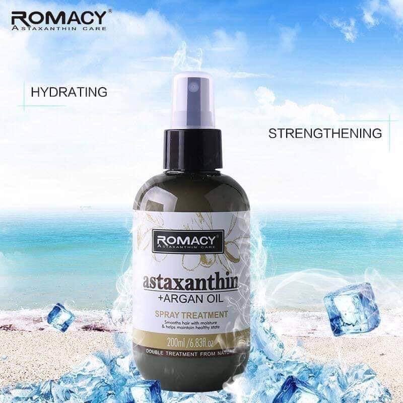 XỊT DƯỠNG ẨM CHỐNG NHIỆT PHỤC HỒI TÓC ROMACY ASTAXANTHIN ARGAN OIL 200ML