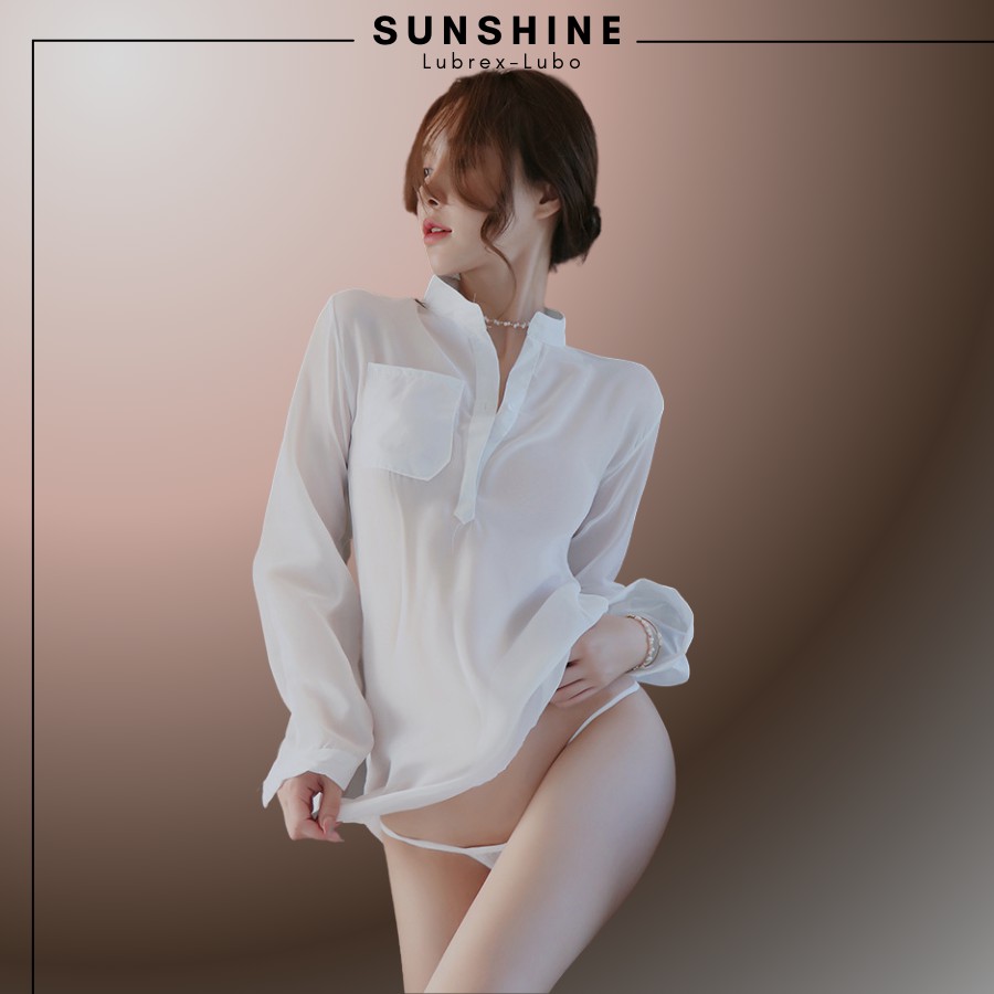 Áo Ngủ Sexy Sơ Mi Ngủ Voan Xuyên Thấu Dáng Dài Gợi Cảm MÀU TRẮNG -SUNSHINE LUBREXLUBO- SMNDAY1016