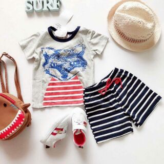 Bộ cotton họa tiết chó sói cho bé trai