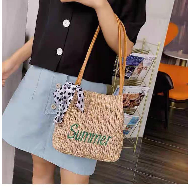 Túi cói đi biển SUMMER phong cách vintage