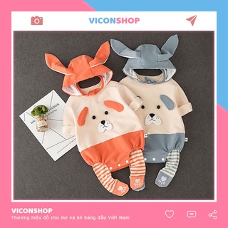 Quần Áo Trẻ Em Sơ Sinh Bodysuit, Đồ Body Chip Dài Tay Hình Thú Có Mũ, Kèm Quần Cho Bé Trai Bé Gái - [BDCHIP3]