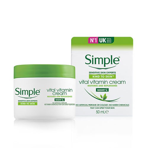 Kem Dưỡng Ẩm Ban Đêm Cung Cấp Vitamin Thiết Yếu Cho Da Nhạy Cảm Nhất Simple Kind To Skin Vital Vitamin Night Cream 50ml