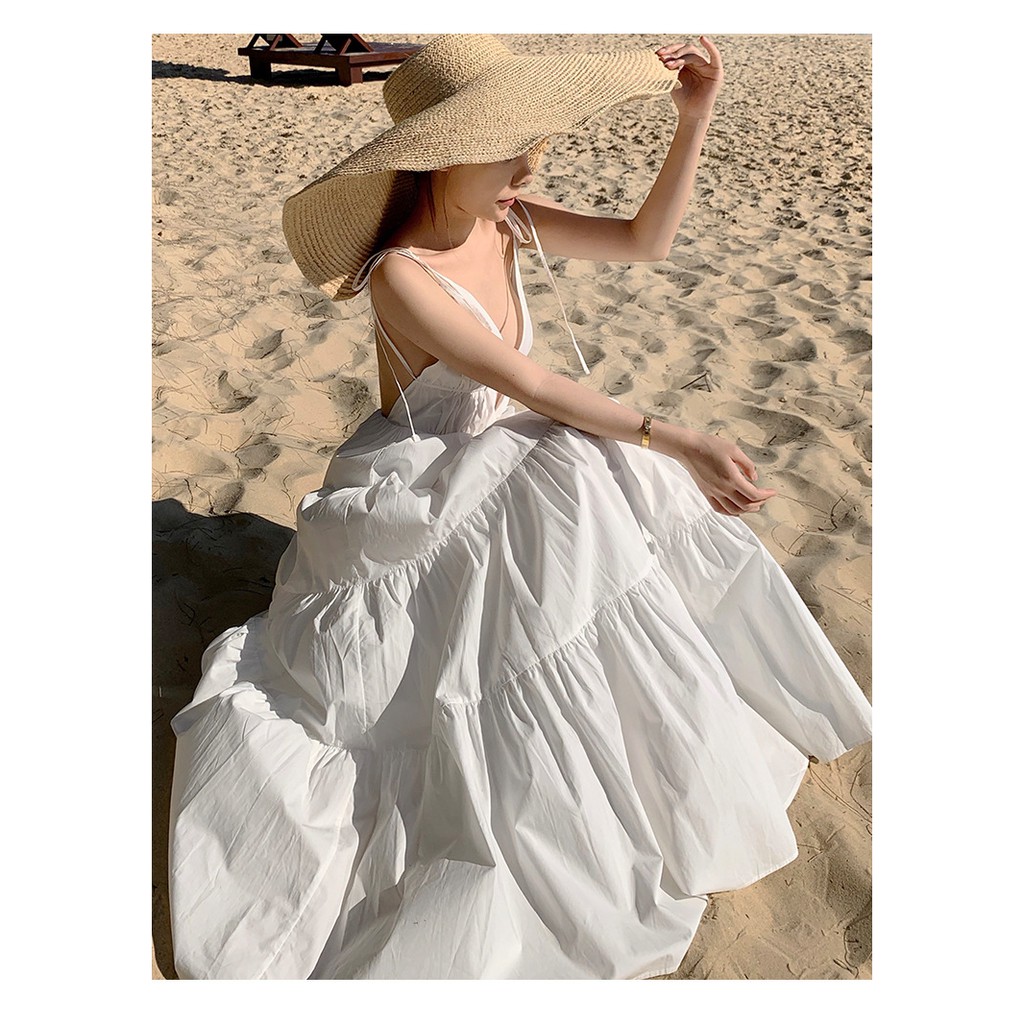 VÁY MAXI ĐẦM MAXI ĐI BIỂN MAXI TRẮNG HỞ LƯNG XẾP TẦNG ĐI BIỂN QUẢNG CHÂU | BigBuy360 - bigbuy360.vn