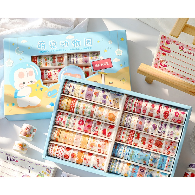 Hộp 100 cuộn washi tape dễ thương (có tách lẻ 20 cuộn)