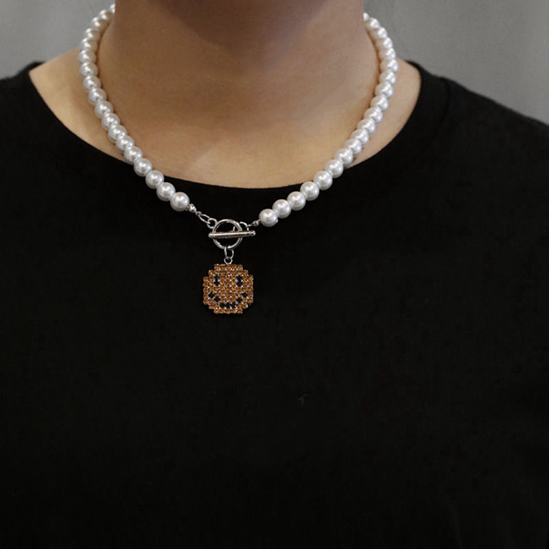 Dây chuyền ngọc trai thiết kế đơn giản phối mặt hình mặt cười xinh xắn