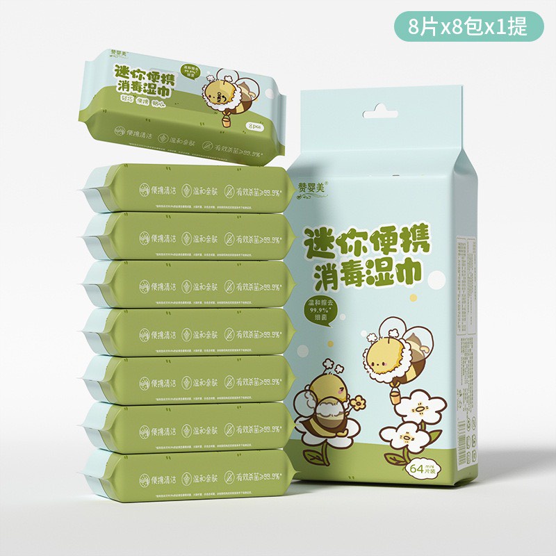 Set 8 Gói Khăn Giấy Ướt Mini Bỏ Túi Nhỏ Gọn, Dễ Thương, Tiện Lợi Gói 8 Miếng