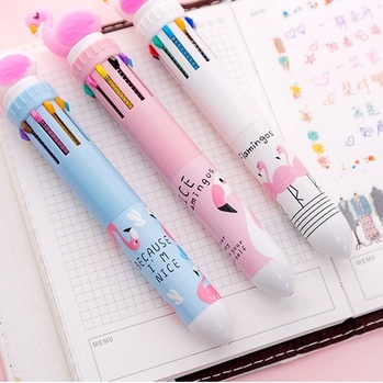 Bút Bi 10 Màu Hình Chim Hồng Hạc Dễ Thương