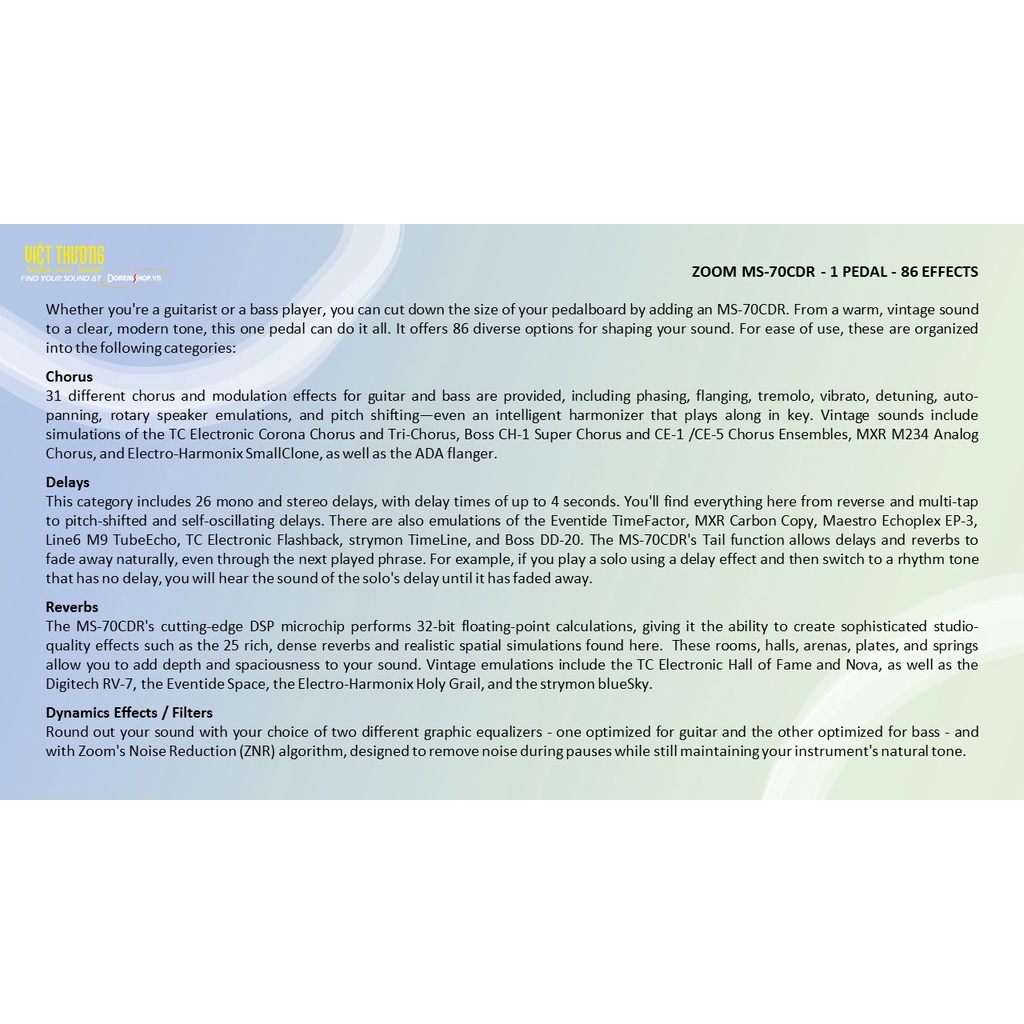 Pedal hiệu ứng guitar ZOOM Multi Effects Pedal MS-70CDR