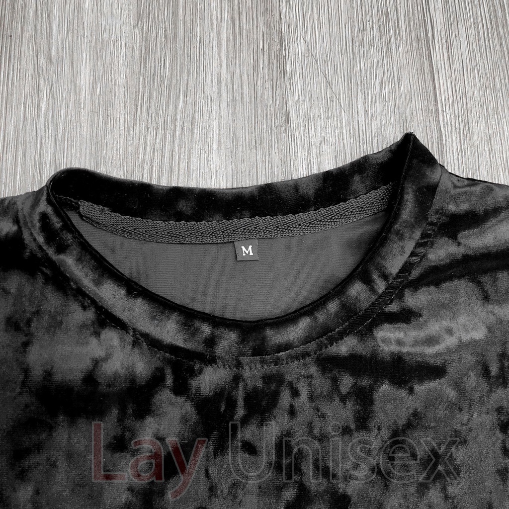 Áo nhung loang nam Đen form rộng unisex