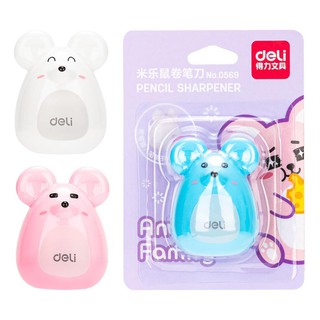 Gọt chì mini Deli 569 - Hình chú chuột - Trắng/Xanh dương/Hồng