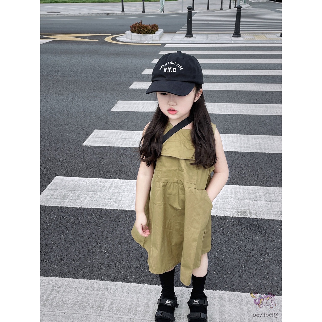 Đầm Không Tay Phối Túi Dễ Thương Thân Thiện Với Da Phong Cách Hàn Quốc Dành Cho Bé Gái