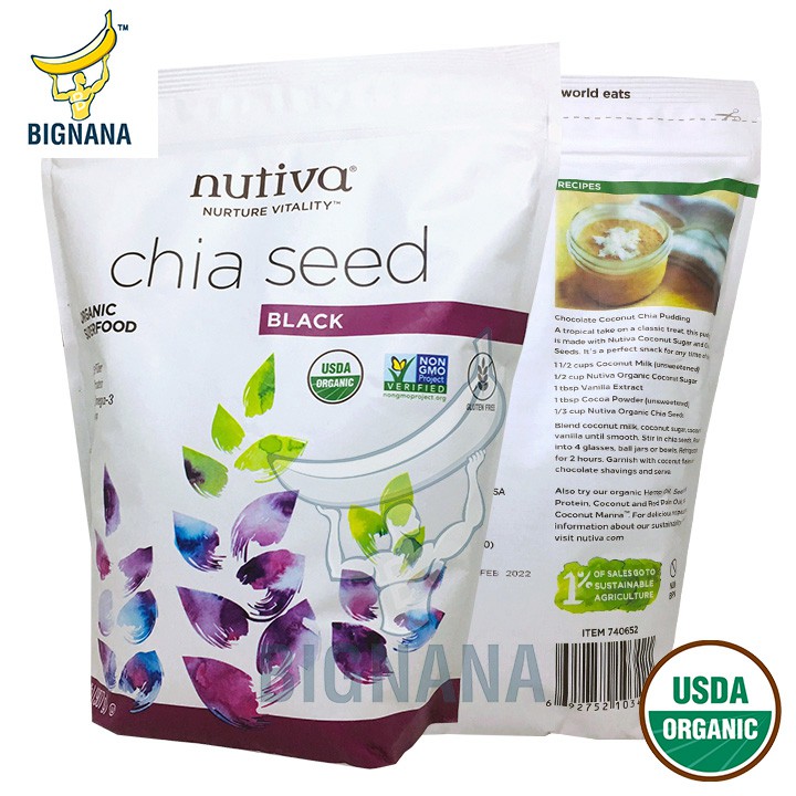 Hạt Chia Mỹ Nutiva Chia Seed 907g, Chia Đen Organic Ngừa Lão Hóa, Tốt Cho Hệ Miễn Dịch