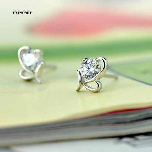 ♟Bông Tai Mạ BạC 925 HìNh Tim ĐíNh Đá Xinh XắN