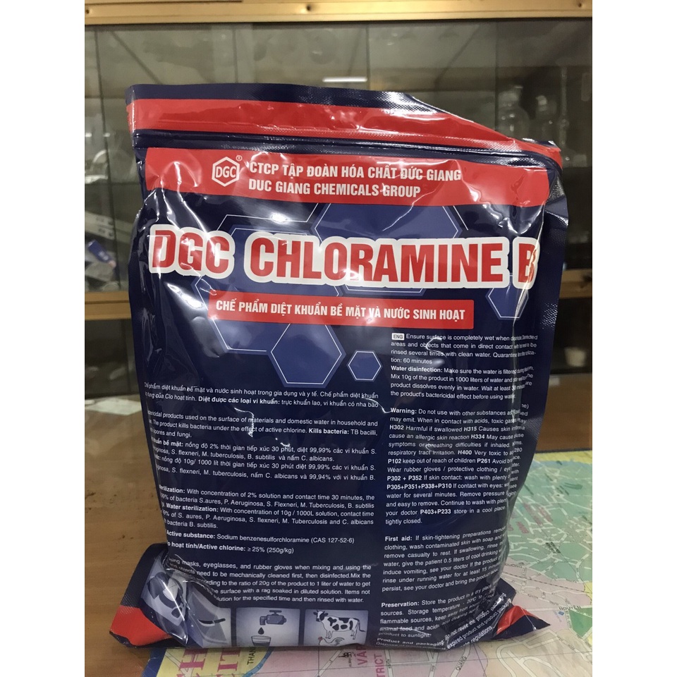 Chế phẩm diệt khuẩn khử khuẩn bề mặt và nước sinh hoạt DGC Chloramine B túi 1kg giá sỉ