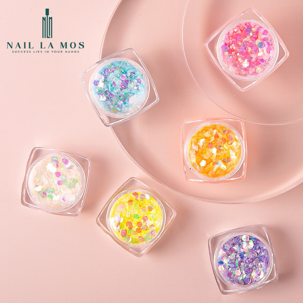 Set 6 hũ nhũ kim tuyến dạ quang đủ màu - nhũ nails phát sáng đắp ẩn gel phong cách Hàn Nhật