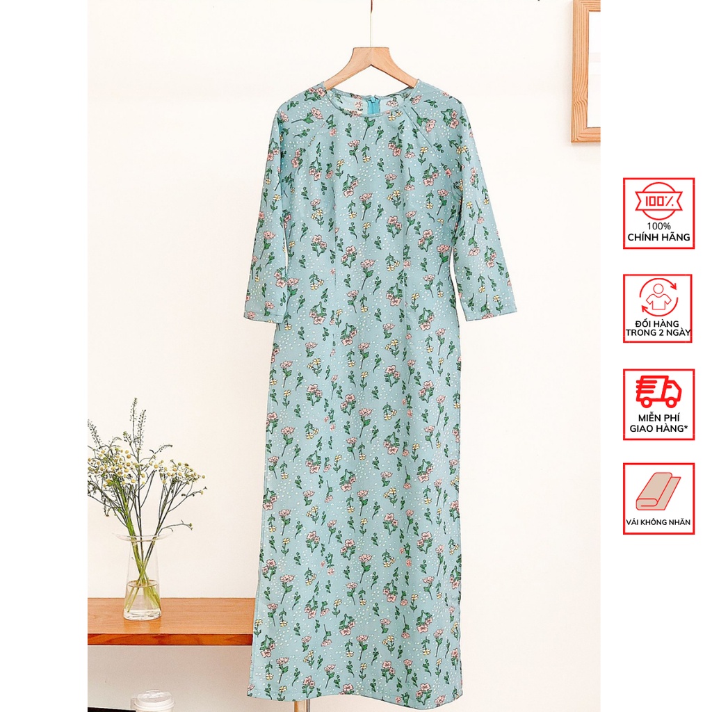 Áo Dài FOR HER Xanh Hoa Hồng Vàng AD01623